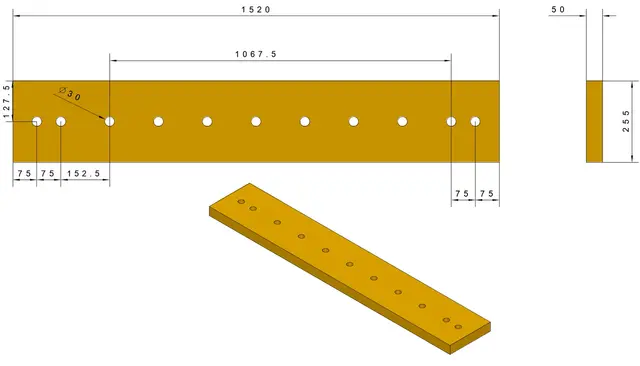 Gjerstad sliteskjær, 11 hull, gml. Mod PU 90 shA (1520x255x50) 